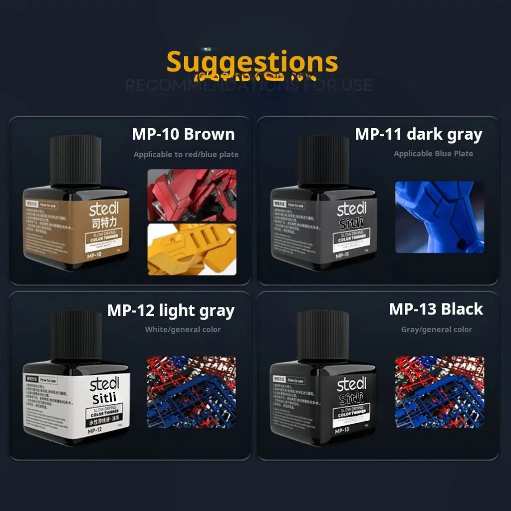 Stedi MP-10~MP-13 40g Water-Based Panel Line Paint Weathering Color for Gundam Military Plastic Model Painting Tools DIY Craft