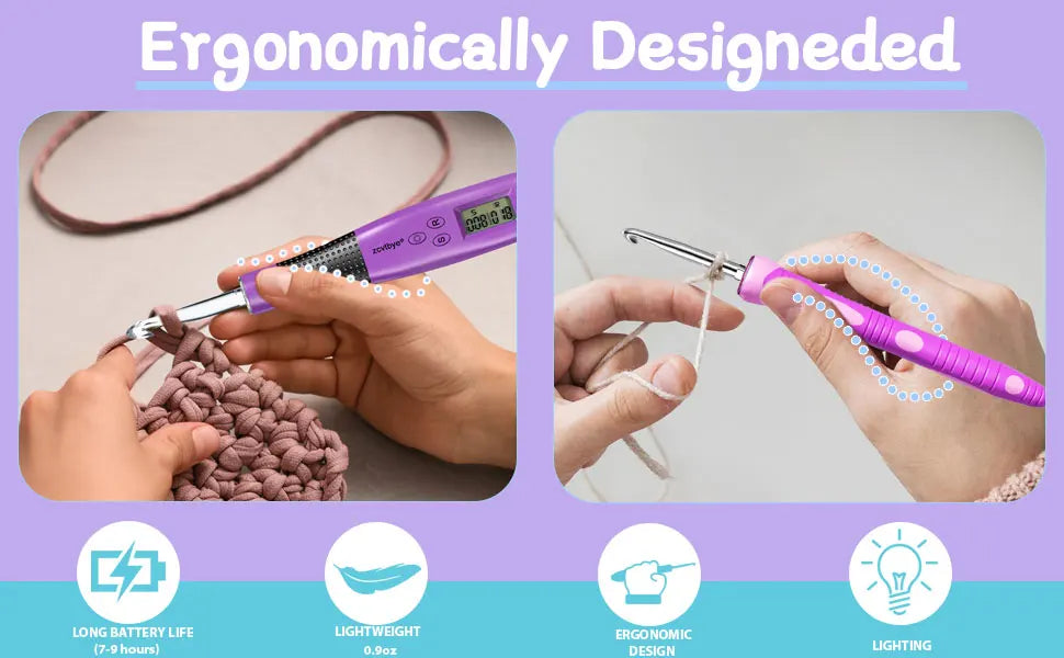 24pcs Crochet Hook Set with Counter LED Light & Stitch Ergonomic knitting needle Sewing Tools Set DIY Weaving Sweater Tool