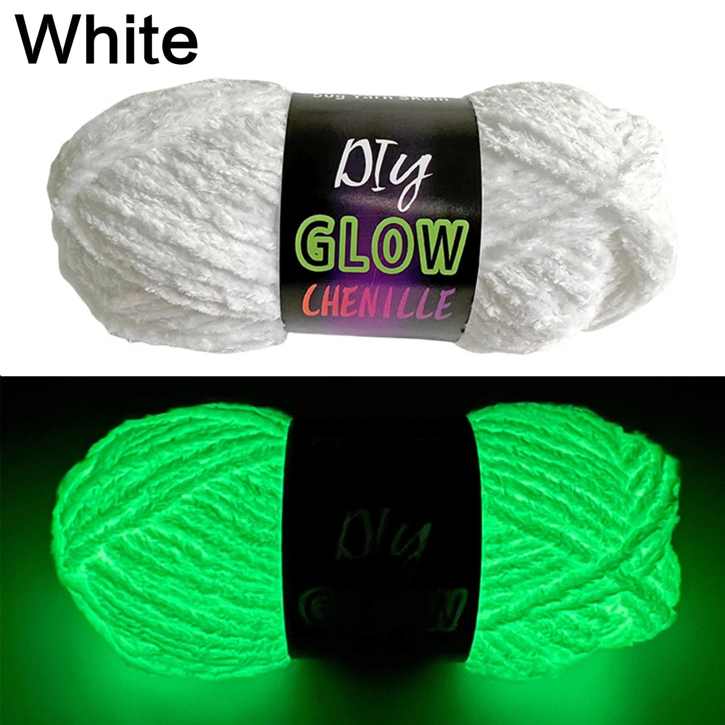 Luminous Chenille Velvet Yarn - 100% Polyester Glow in Dark Yarn for Knitting, Crochet, Hand-Woven Dolls & DIY Crafts