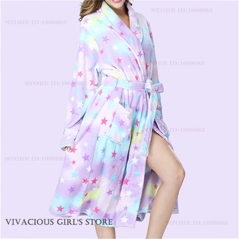 Flannel Long Robe for Women Autumn Winter Fashion Bathrobe Homewear Loose Casual Nightgown Sleepwear Coral Fleece Loungewear