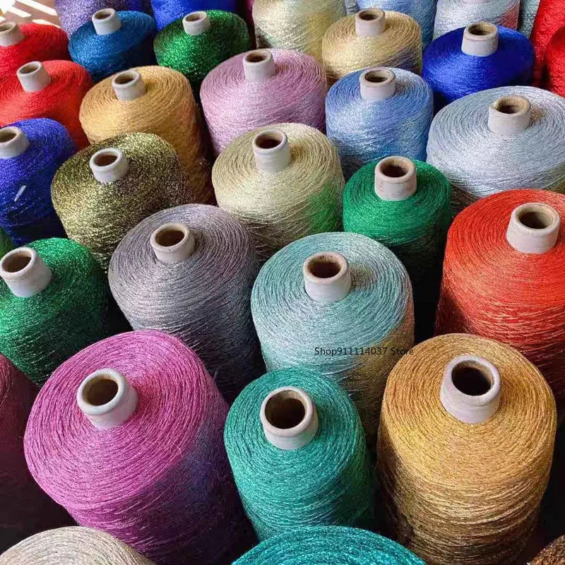 500g Fine Hollow Yarn Gold Silver Silk Bright Metallized Needle Thread Yarn DIY Handmade Accessories Colourful Crochet Wool Line