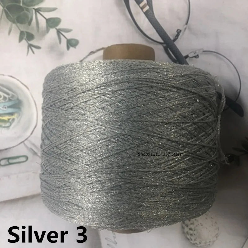 500g Fine Hollow Yarn Gold Silver Silk Bright Metallized Needle Thread Yarn DIY Handmade Accessories Colourful Crochet Wool Line
