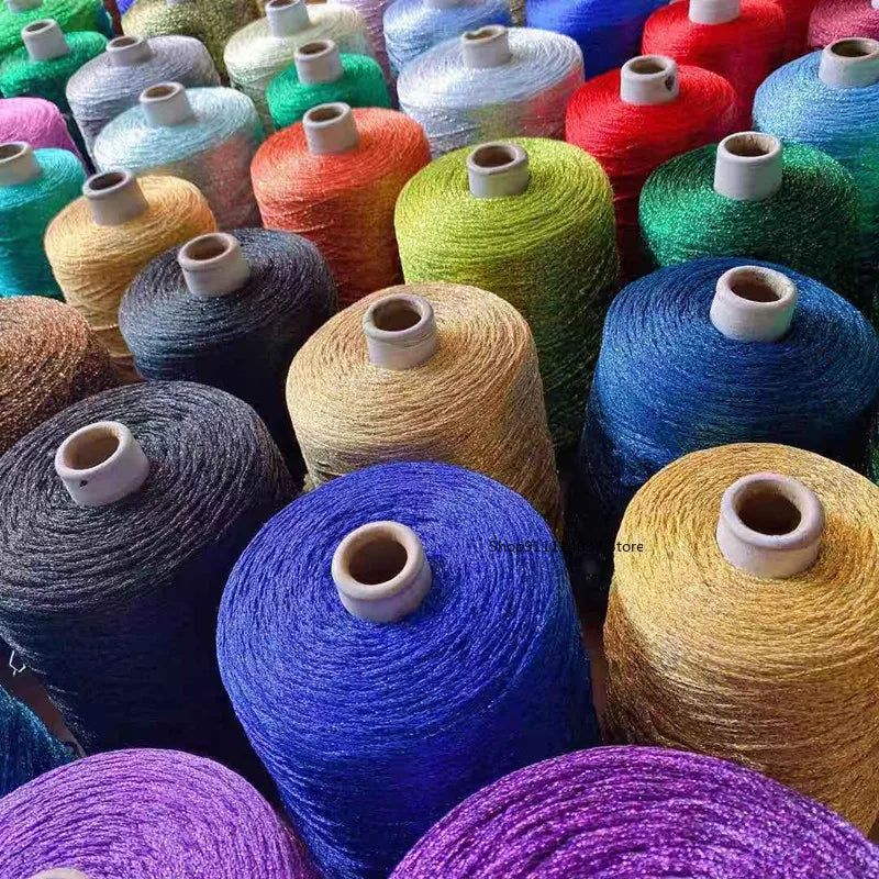 500g Fine Hollow Yarn Gold Silver Silk Bright Metallized Needle Thread Yarn DIY Handmade Accessories Colourful Crochet Wool Line