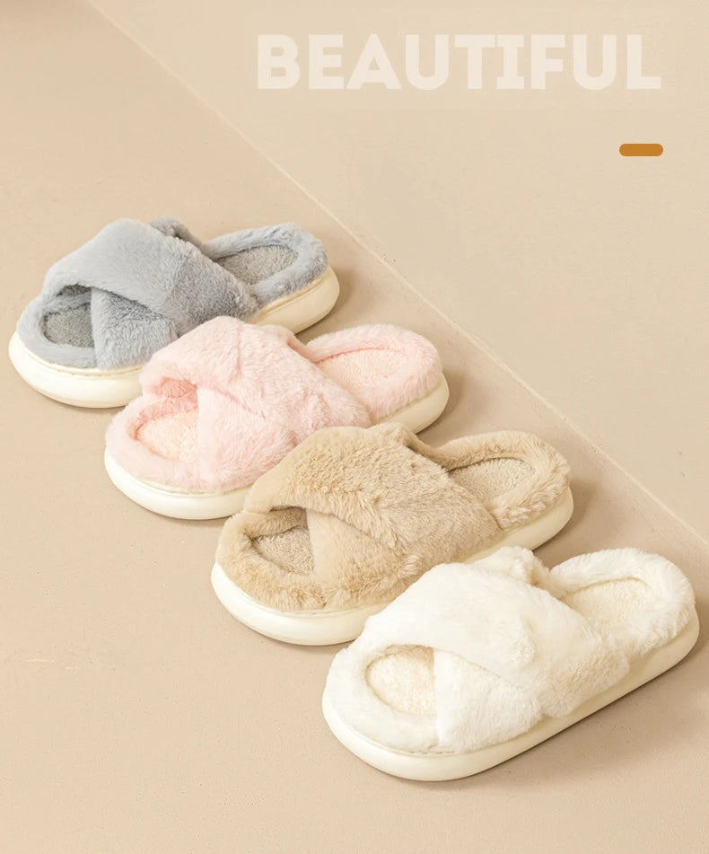 Casual Fluffy Slippers Women Home Flats Designer Winter Shoes Girls New Fashion Platform Slippers House Warm Footwear Large Size