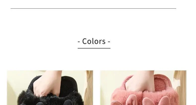 Comwarm Women's Warm Fuzzy Slippers Long Ears Couple Winter Thickened Plush Slippers Indoor Comfort Fluffy Slippers Cotton Shoes