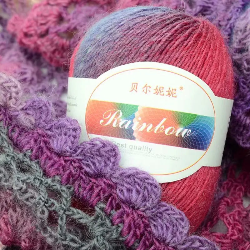 Dyed Rainbow Wool Yarn Gradient Medium Thick Needle Yarn DIY Hand Knitting Woven Hat Scarf Shawl Sweater 50g/pcs