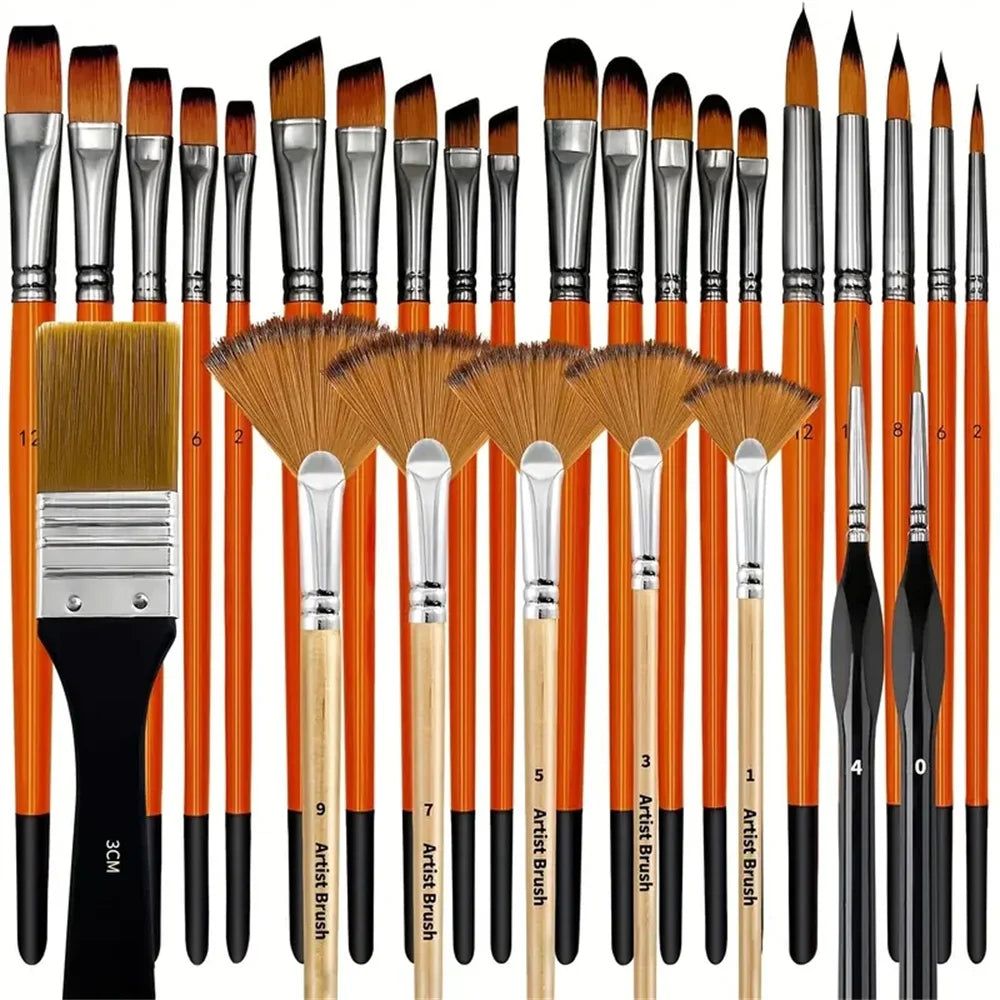 32 Pcs Paint Brushes for Acrylic Painting, Premium Nylon Bristles with Round, Filbert, Flat, Fan, Angle, Fine Detail Brush, Pain