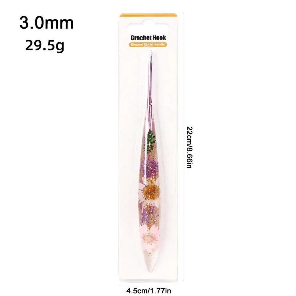 Crochet Hooks Ergonomic Crochet Needle with Floral Resin Grips Non-slip Knitting Tool Craft Supplies for Beginners Women Adults
