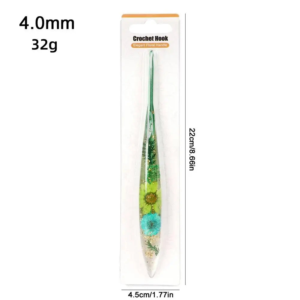 Crochet Hooks Ergonomic Crochet Needle with Floral Resin Grips Non-slip Knitting Tool Craft Supplies for Beginners Women Adults