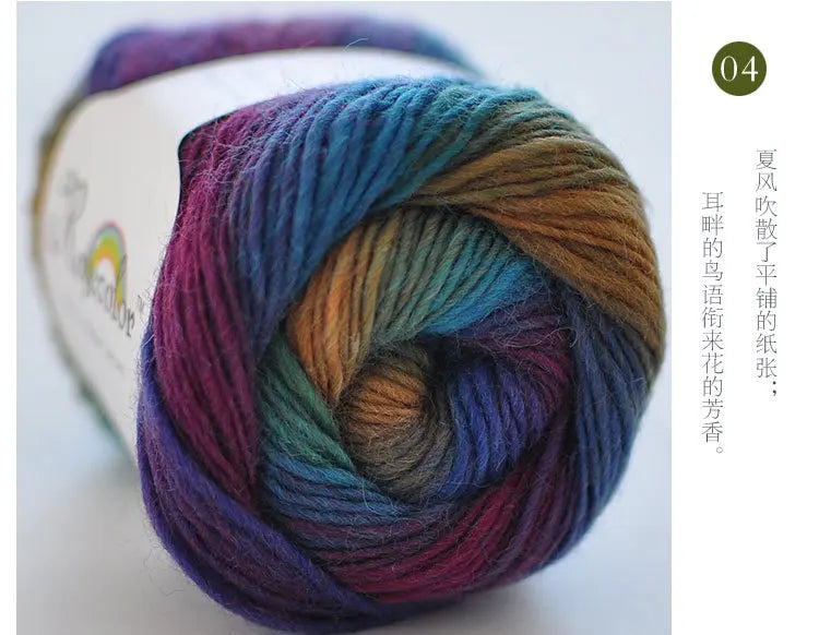 50g Rainbow 100% Pure Wool Yarn,Long Dyed Gradient Knitting Yarn,DIY Shawl Sweater Scarf Clothing Crochet Thread Hand Woven Gift