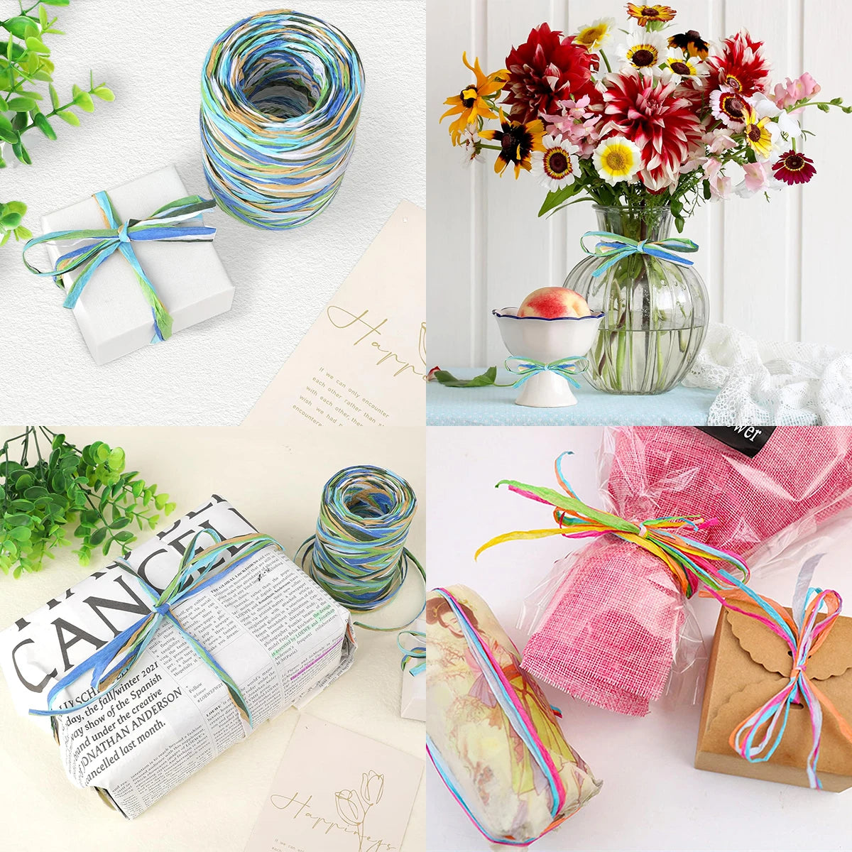 200m Natural Raffia Straw Yarn Thread Raffia Paper Ribbon Yarn Knitted Crocheting Rope For DIY Crafts Wrapping Decoration