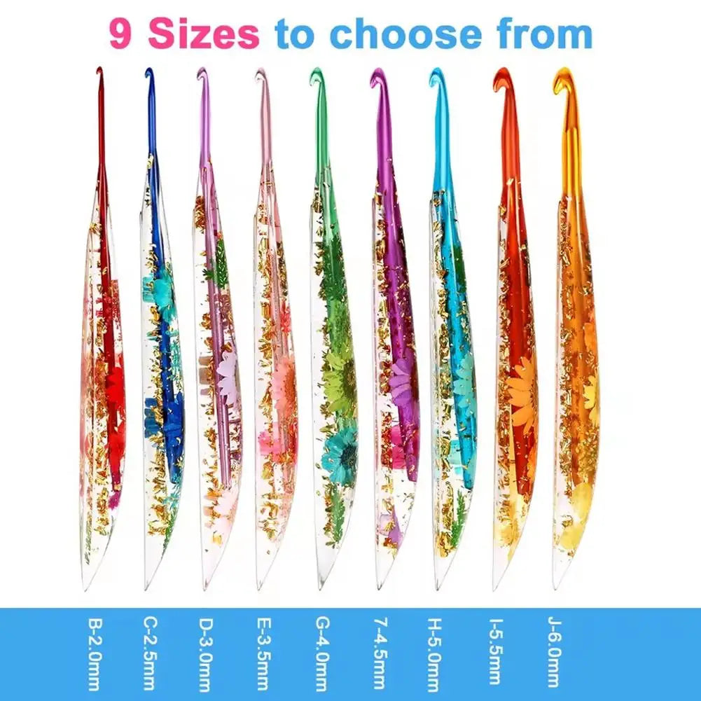Crochet Hooks Ergonomic Crochet Needle with Floral Resin Grips Non-slip Knitting Tool Craft Supplies for Beginners Women Adults