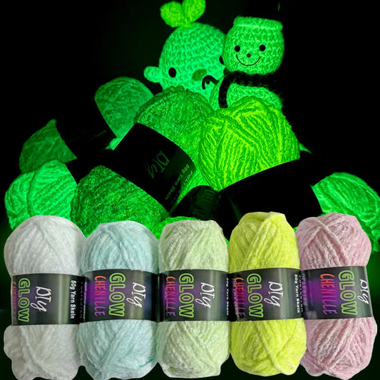 Luminous Chenille Velvet Yarn - 100% Polyester Glow in Dark Yarn for Knitting, Crochet, Hand-Woven Dolls & DIY Crafts