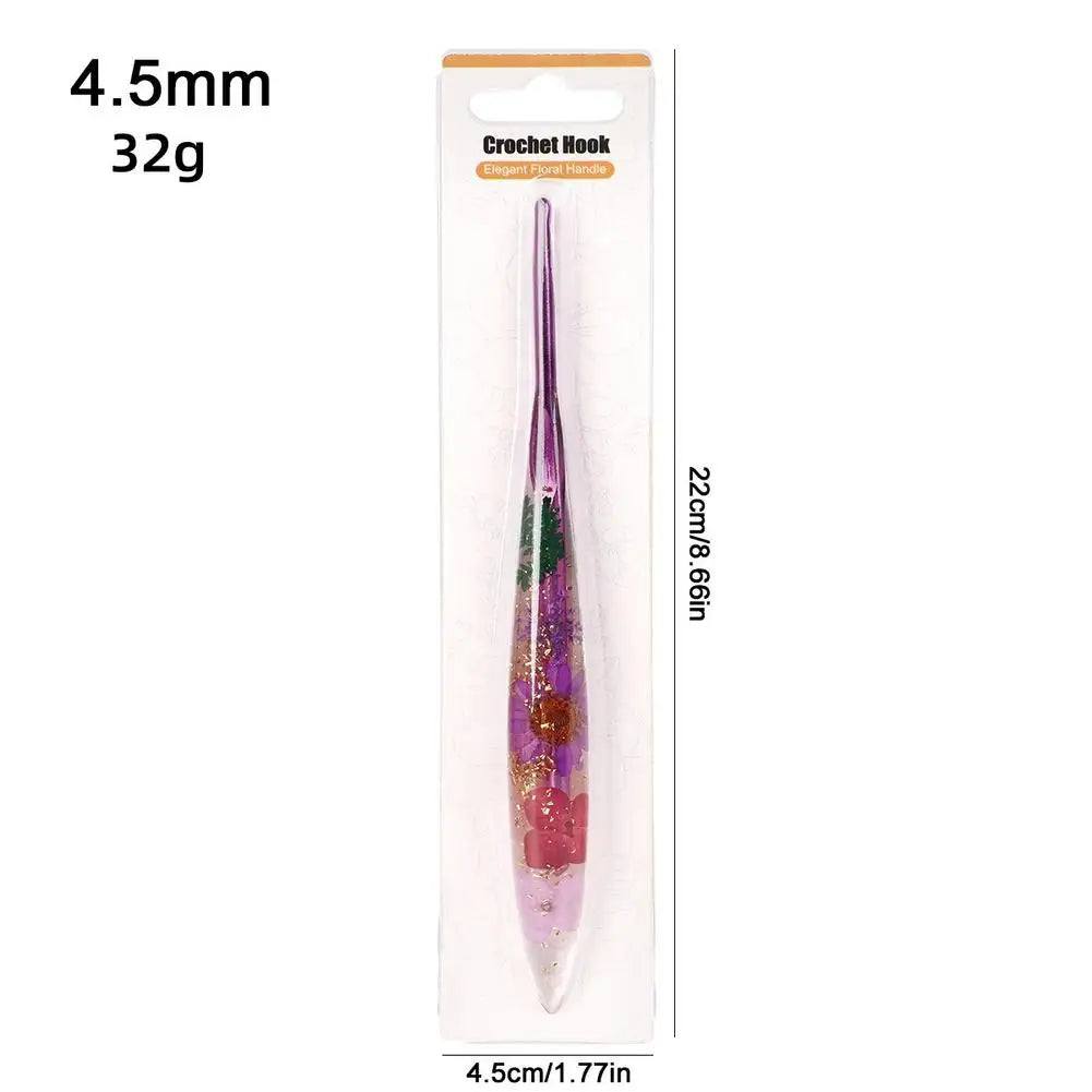 Crochet Hooks Ergonomic Crochet Needle with Floral Resin Grips Non-slip Knitting Tool Craft Supplies for Beginners Women Adults