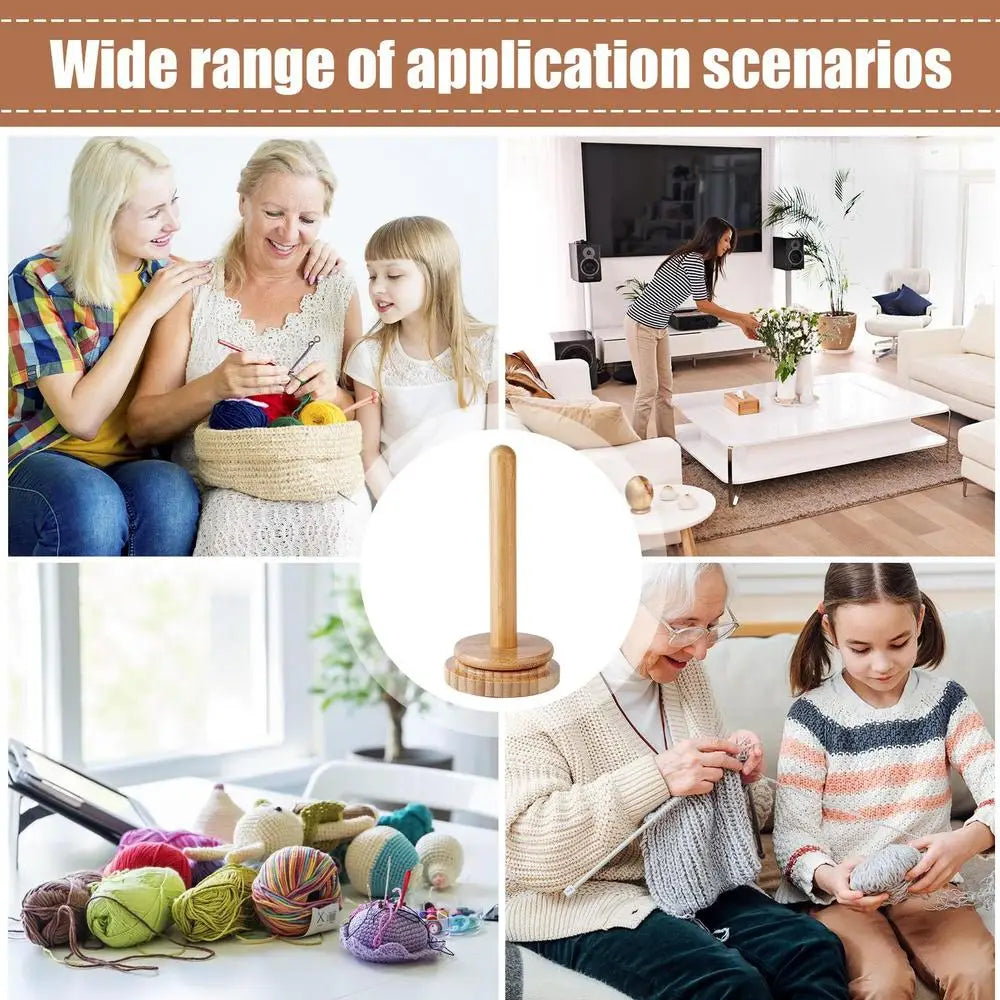 Yarn Holder Stand Wood Manual Yarn Winder Dispenser Rotating Yarn Ball Storage Knitting Accessories forCutting Sewing Crocheting