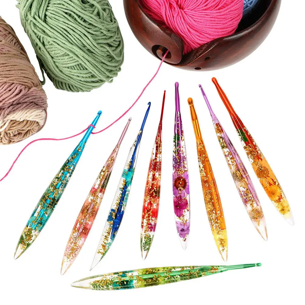 Crochet Hooks Ergonomic Crochet Needle with Floral Resin Grips Non-slip Knitting Tool Craft Supplies for Beginners Women Adults