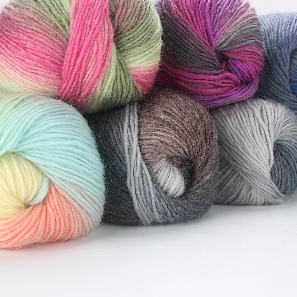 Dyed Rainbow Wool Yarn Gradient Medium Thick Needle Yarn DIY Hand Knitting Woven Hat Scarf Shawl Sweater 50g/pcs