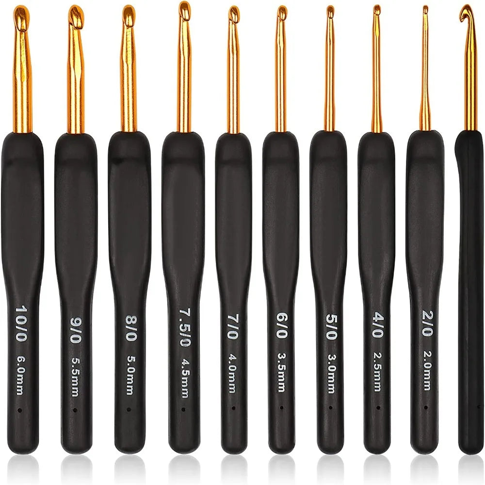 8PCS Black Crochet Hooks Set  for Arthritic Hands,Ergonomic Crochet Hook Soft Crochet Needle,2.5-6.0mm Crochet Kit for Beginners