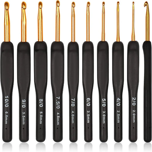 8PCS Black Crochet Hooks Set  for Arthritic Hands,Ergonomic Crochet Hook Soft Crochet Needle,2.5-6.0mm Crochet Kit for Beginners