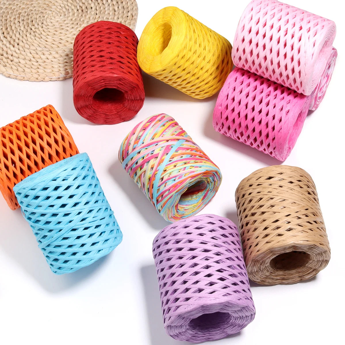 200m Natural Raffia Straw Yarn Thread Raffia Paper Ribbon Yarn Knitted Crocheting Rope For DIY Crafts Wrapping Decoration