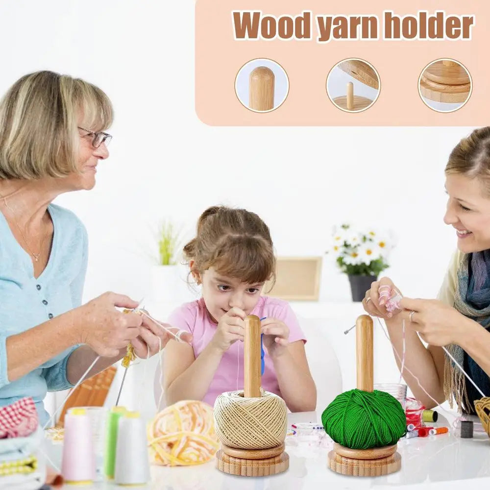 Yarn Holder Stand Wood Manual Yarn Winder Dispenser Rotating Yarn Ball Storage Knitting Accessories forCutting Sewing Crocheting