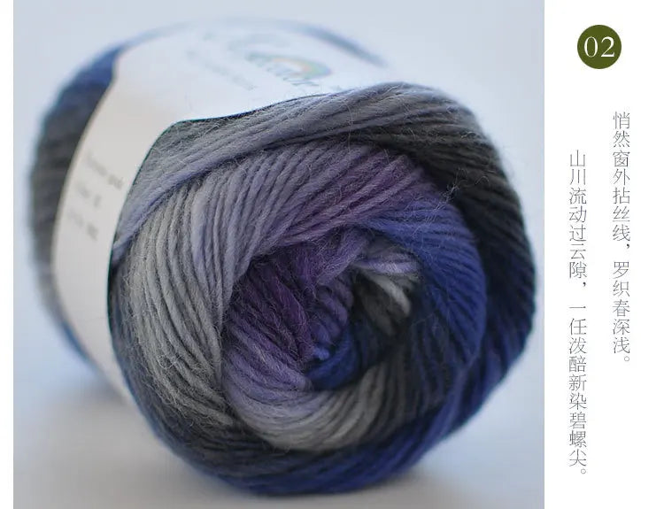 50g Rainbow 100% Pure Wool Yarn,Long Dyed Gradient Knitting Yarn,DIY Shawl Sweater Scarf Clothing Crochet Thread Hand Woven Gift