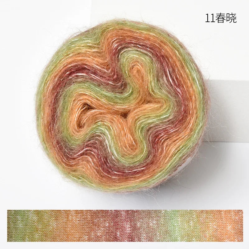 250M Rainbow Gradient Color Cake Yarn Organic Cotton Blend Yarn DIY Spring/Summer Crochet Skirt Lace Line Hand-Woven Soft Yarn