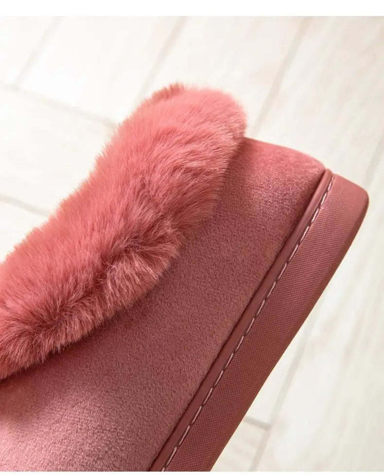 Comwarm Women's Warm Fuzzy Slippers Long Ears Couple Winter Thickened Plush Slippers Indoor Comfort Fluffy Slippers Cotton Shoes