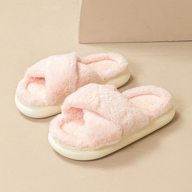 Casual Fluffy Slippers Women Home Flats Designer Winter Shoes Girls New Fashion Platform Slippers House Warm Footwear Large Size