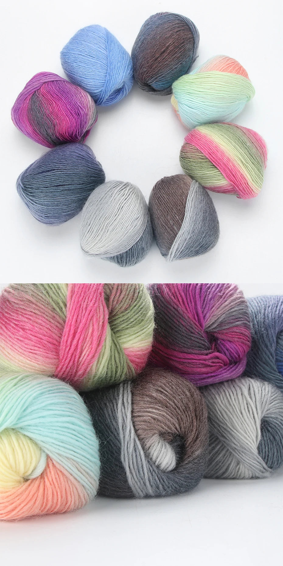 Dyed Rainbow Wool Yarn Gradient Medium Thick Needle Yarn DIY Hand Knitting Woven Hat Scarf Shawl Sweater 50g/pcs