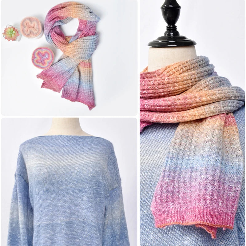 250M Rainbow Gradient Color Cake Yarn Organic Cotton Blend Yarn DIY Spring/Summer Crochet Skirt Lace Line Hand-Woven Soft Yarn