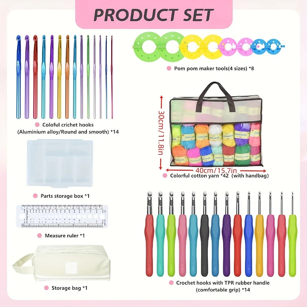 169 pieces/set ultimate crochet kit - suitable for beginners and experienced craftsmen, equipped with yarn and hooks, perfect for kids and adults