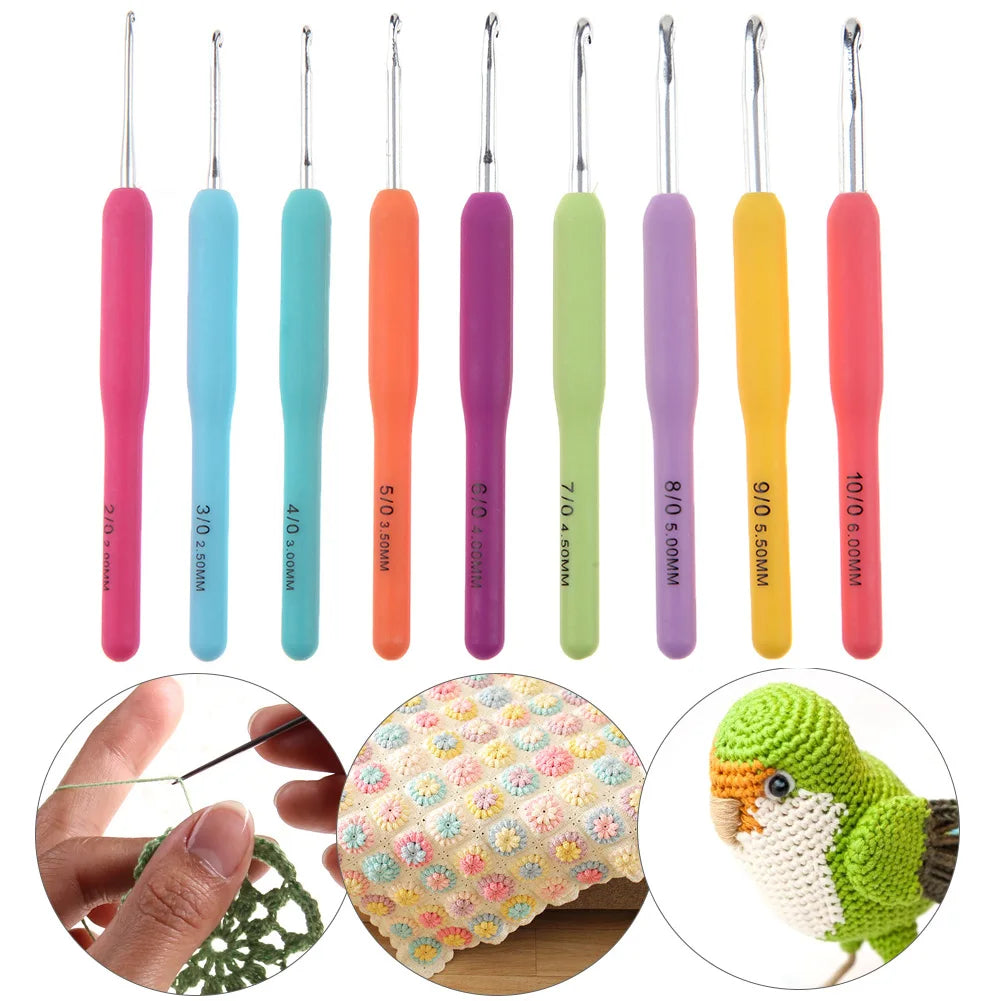 9/14/16PCS Crochet Hooks Kits with Storage Bag Soft Handle Crochet Needles Yarn Weave Knitting Needles Set DIY Weaving Tool