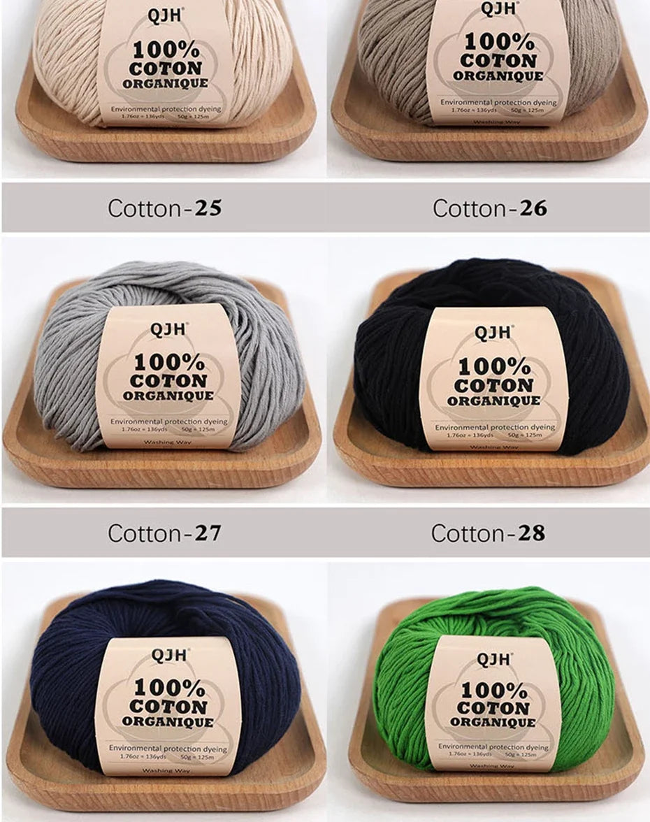 50g 100% Organic Cotton Yarn for Knitting Crocheting Crafts Hand Woven Sweater Yarn Cotton Yarn Threads Hand Knitted DIY Scarves