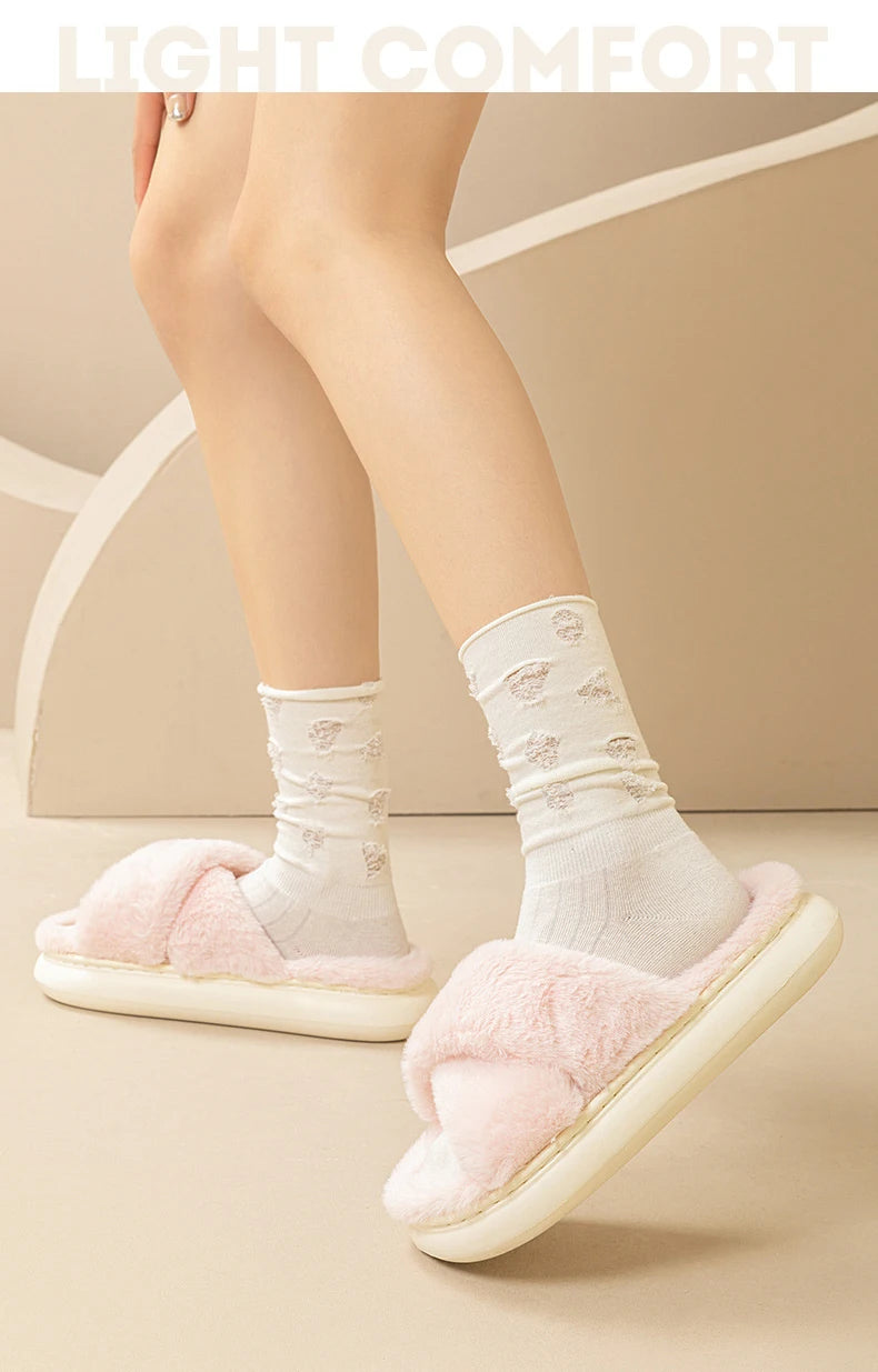 Casual Fluffy Slippers Women Home Flats Designer Winter Shoes Girls New Fashion Platform Slippers House Warm Footwear Large Size