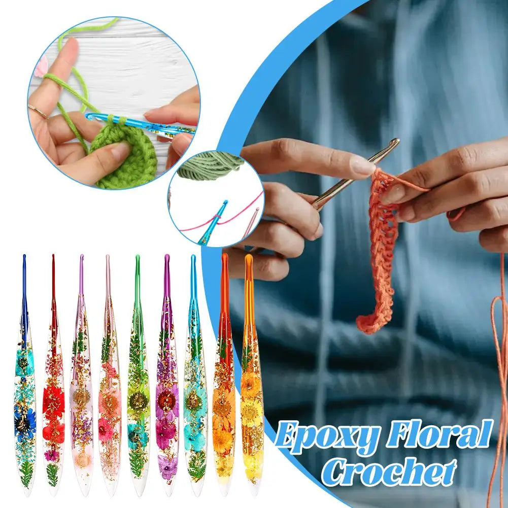 Crochet Hooks Ergonomic Crochet Needle with Floral Resin Grips Non-slip Knitting Tool Craft Supplies for Beginners Women Adults