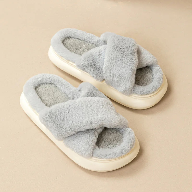 Casual Fluffy Slippers Women Home Flats Designer Winter Shoes Girls New Fashion Platform Slippers House Warm Footwear Large Size