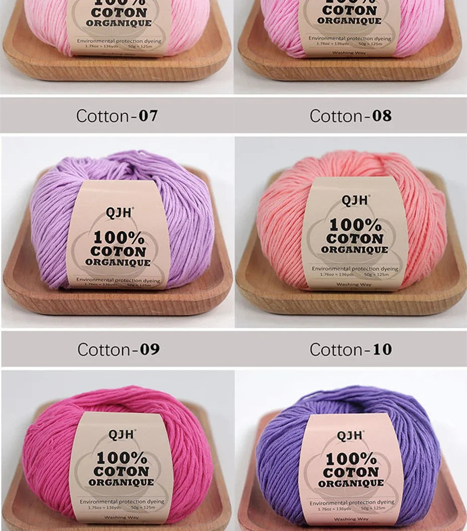 50g 100% Organic Cotton Yarn for Knitting Crocheting Crafts Hand Woven Sweater Yarn Cotton Yarn Threads Hand Knitted DIY Scarves