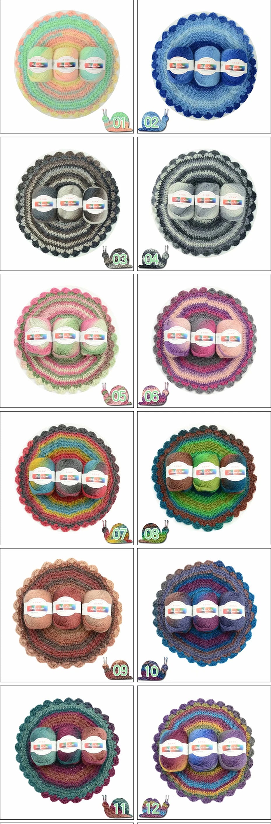 Dyed Rainbow Wool Yarn Gradient Medium Thick Needle Yarn DIY Hand Knitting Woven Hat Scarf Shawl Sweater 50g/pcs