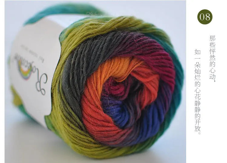 50g Rainbow 100% Pure Wool Yarn,Long Dyed Gradient Knitting Yarn,DIY Shawl Sweater Scarf Clothing Crochet Thread Hand Woven Gift