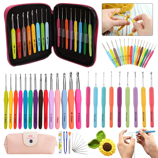 9/14/16PCS Crochet Hooks Kits with Storage Bag Soft Handle Crochet Needles Yarn Weave Knitting Needles Set DIY Weaving Tool