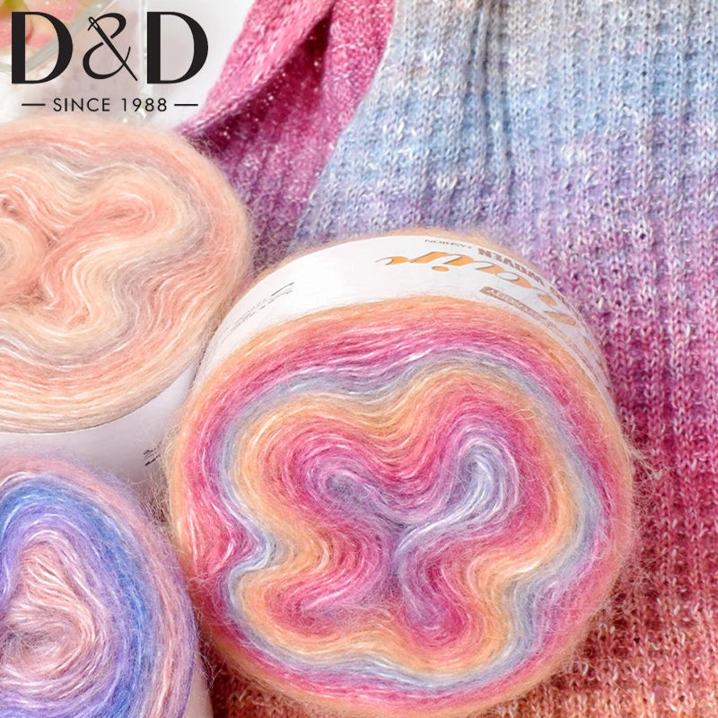 250M Rainbow Gradient Color Cake Yarn Organic Cotton Blend Yarn DIY Spring/Summer Crochet Skirt Lace Line Hand-Woven Soft Yarn