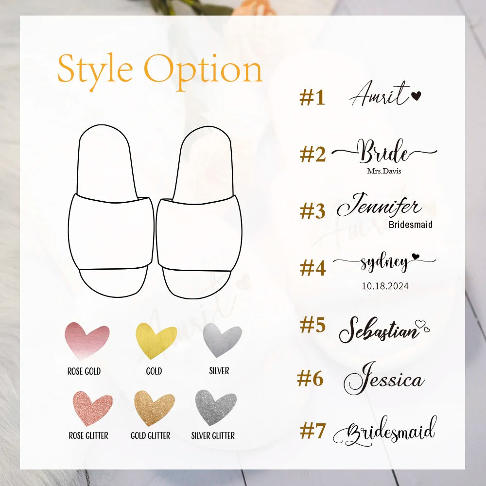 Customized Fluffy Slippers Wedding Bachelorette Party Gift Bridesmaid Open Toe Slippers Indoor Party Shoes Spa Plush Slippers