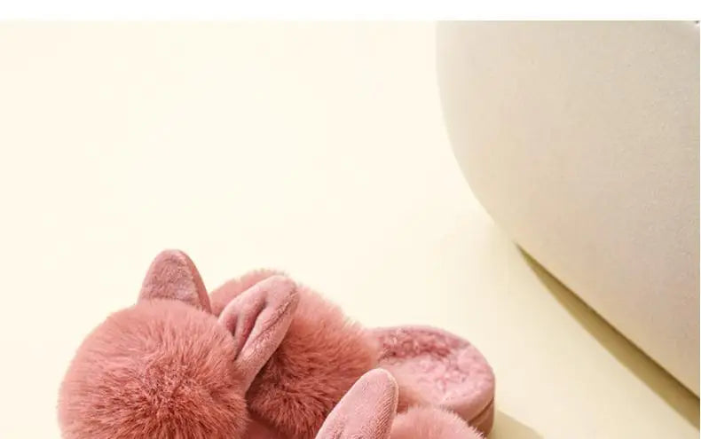 Comwarm Women's Warm Fuzzy Slippers Long Ears Couple Winter Thickened Plush Slippers Indoor Comfort Fluffy Slippers Cotton Shoes
