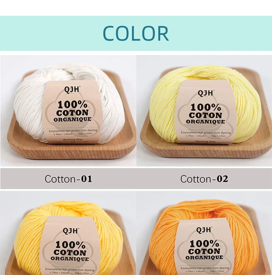 50g 100% Organic Cotton Yarn for Knitting Crocheting Crafts Hand Woven Sweater Yarn Cotton Yarn Threads Hand Knitted DIY Scarves