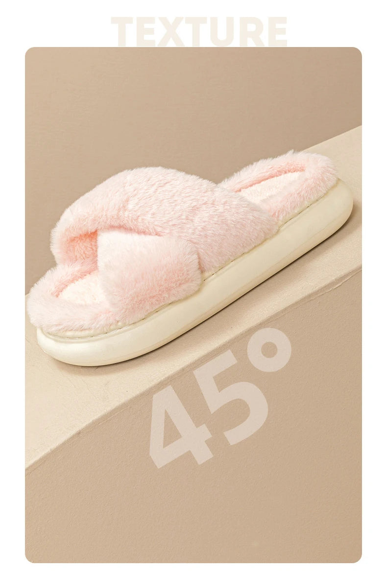 Casual Fluffy Slippers Women Home Flats Designer Winter Shoes Girls New Fashion Platform Slippers House Warm Footwear Large Size