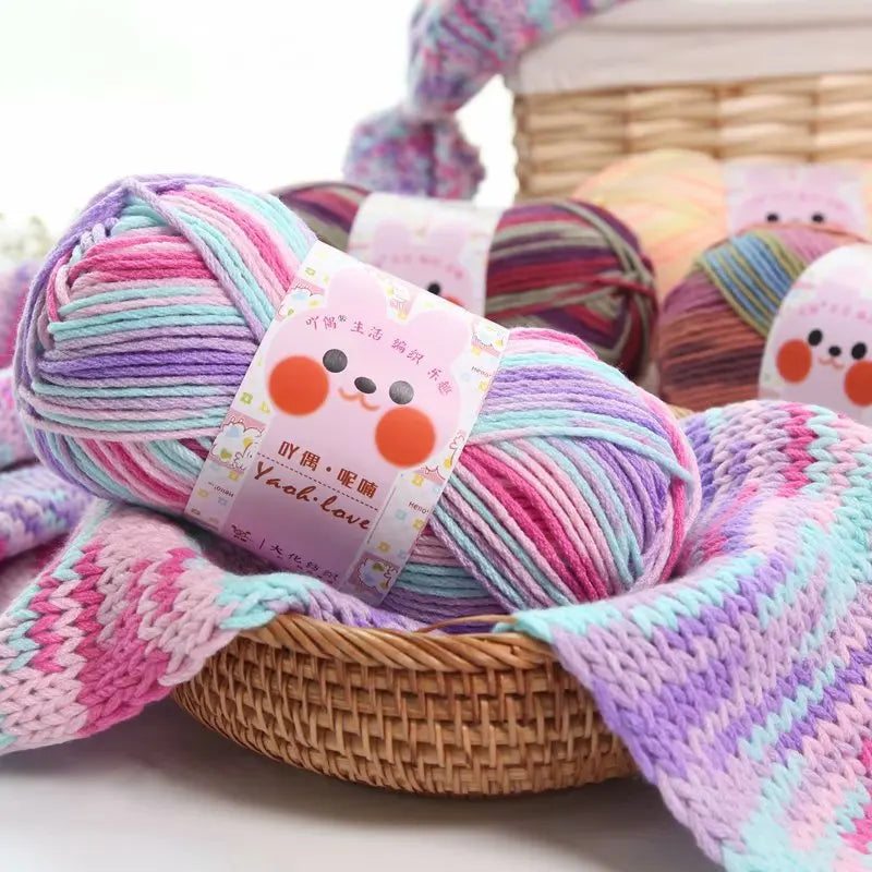 100g/Roll 170M Rainbow Cotton Yarn Segment Byeing 6 Strands Milk Cotton Yarn Threads Hand Knitted Baby DIY Scarves Socks Line