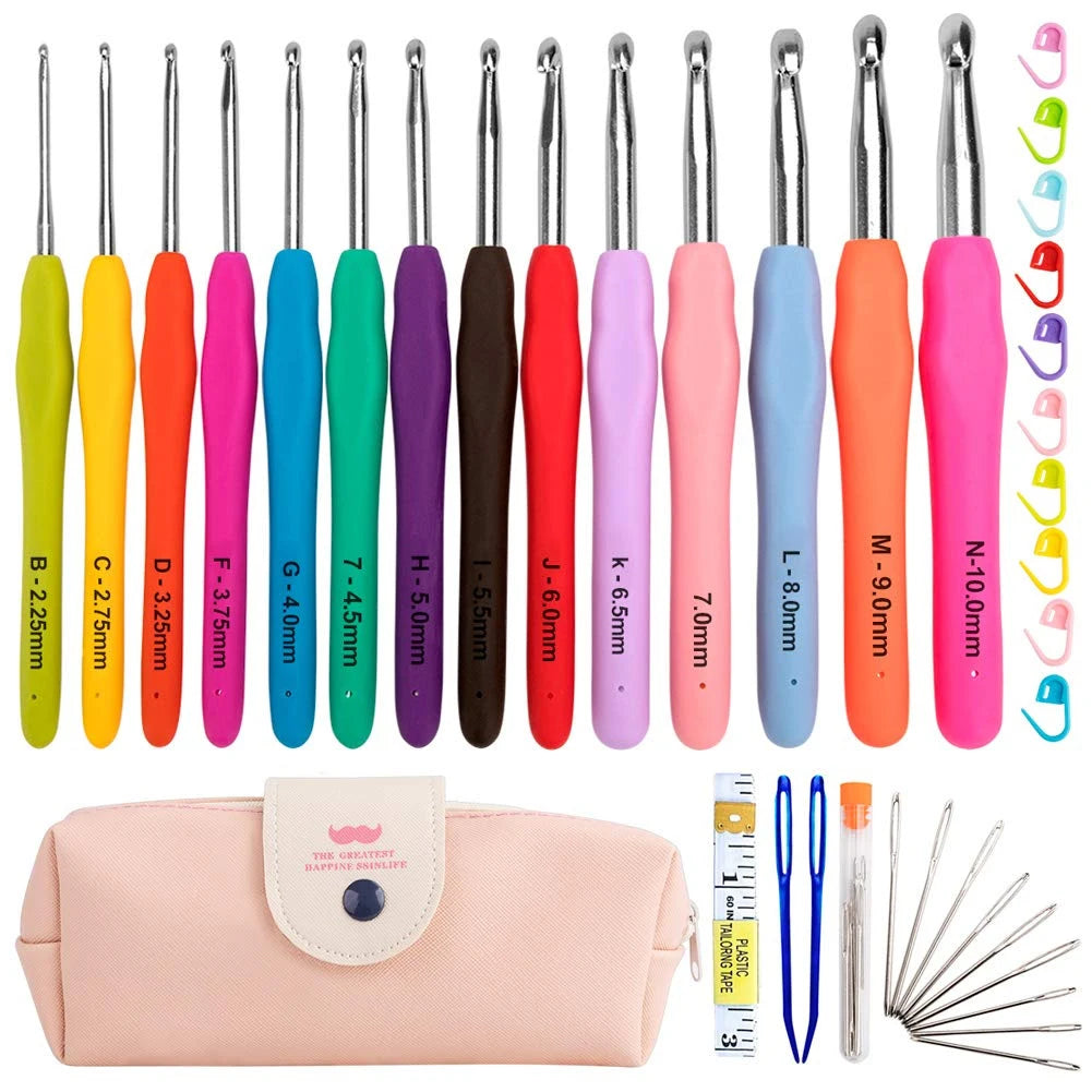 9/14/16PCS Crochet Hooks Kits with Storage Bag Soft Handle Crochet Needles Yarn Weave Knitting Needles Set DIY Weaving Tool