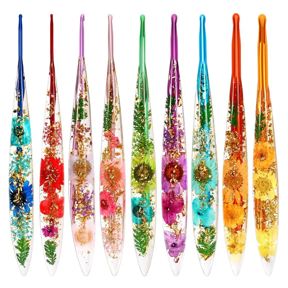 Crochet Hooks Ergonomic Crochet Needle with Floral Resin Grips Non-slip Knitting Tool Craft Supplies for Beginners Women Adults