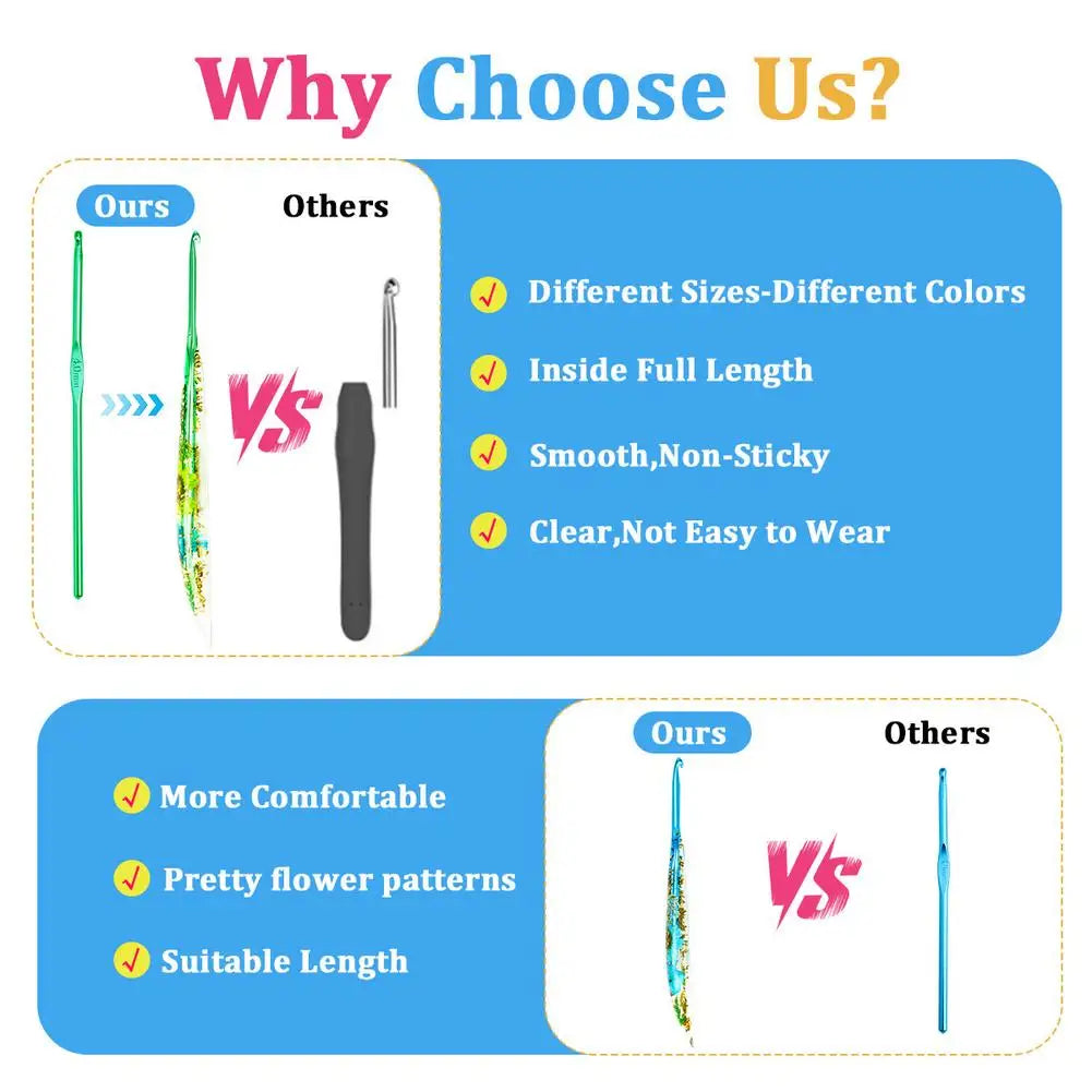 Crochet Hooks Ergonomic Crochet Needle with Floral Resin Grips Non-slip Knitting Tool Craft Supplies for Beginners Women Adults